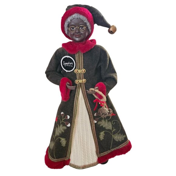 African American Mrs. Santa Claus 33" Tall Red Faux Fur Trim Red Cardinal Nature